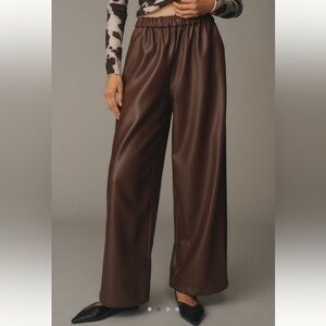 NWT Anthropologie Maeve Brown Faux Leather Pull-On Track Pants small